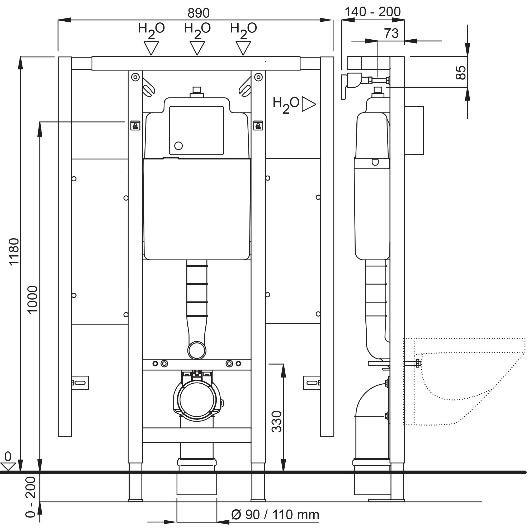 WISA XS L WC frame 118 cm with support plate