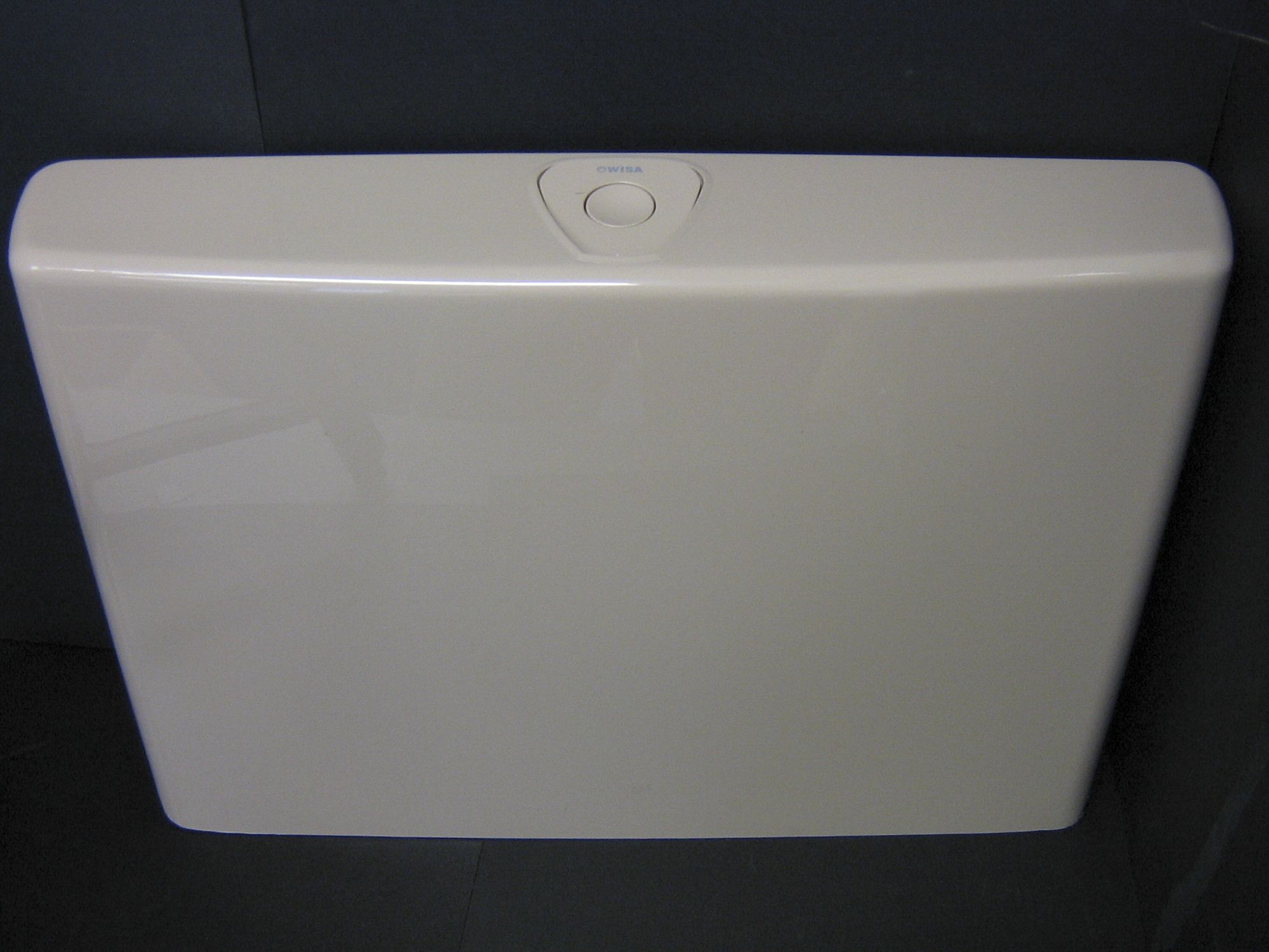 Cistern cover with a function button, with flush interruption, beige